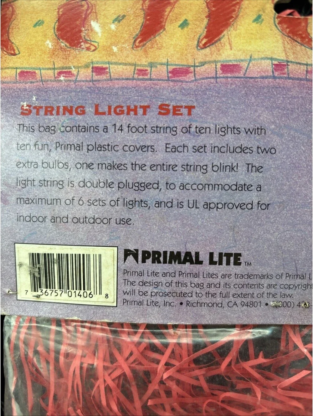 Vintage 1996 Primal Lite Fun Lights USA Flags 14ft String Of 10 Blinking Lights